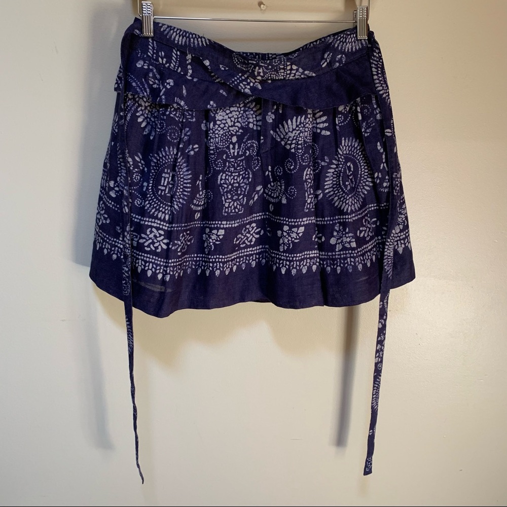 Zara ~new ~ Indigo Blue Linen Flax Floral Skirt